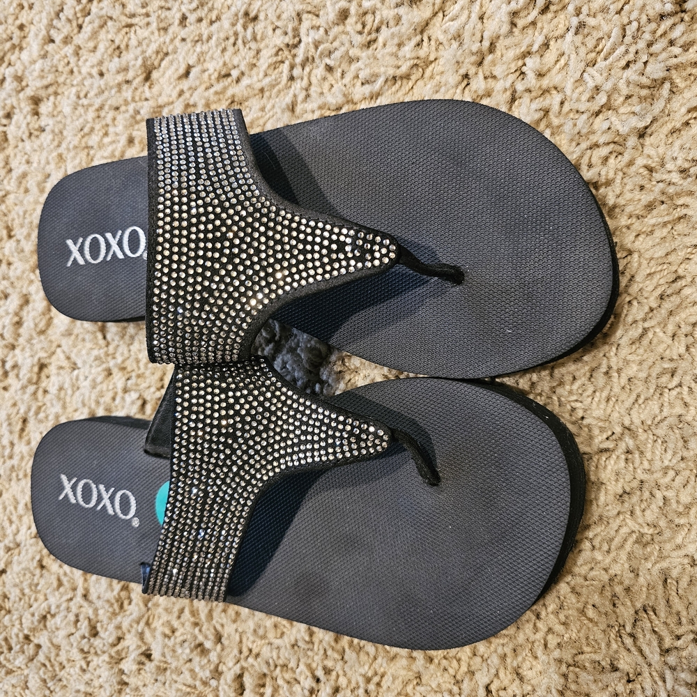 XOXO Black Rhinestone Sandals